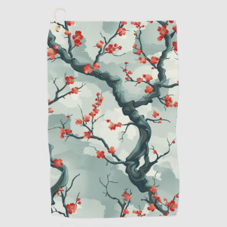 Serviette De Golf Motif de lavis à l'encre de prunier rouge sauge ve