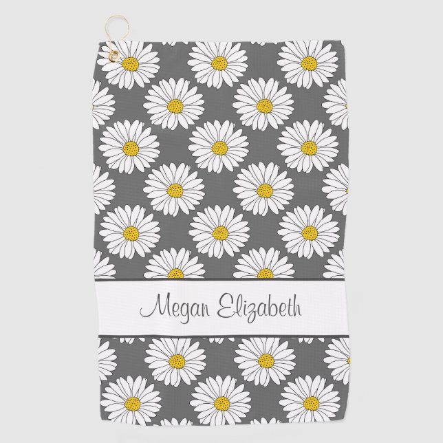Serviette De Golf Motif de marguerite gris jaune blanc (Devant)