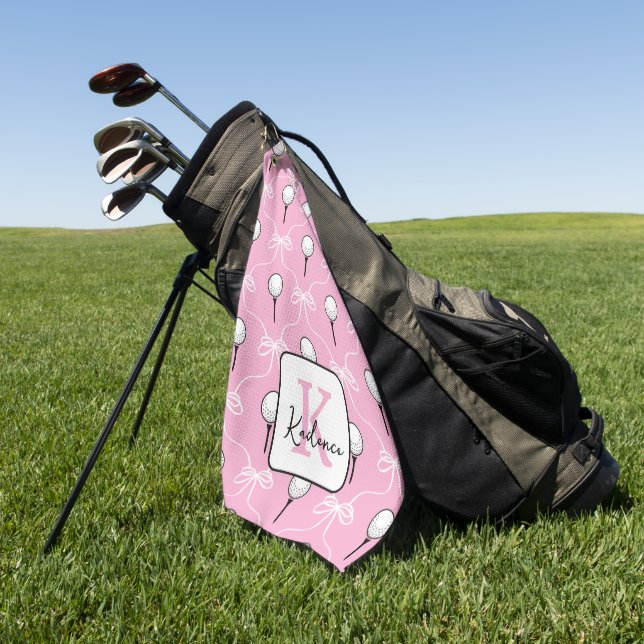 Serviette De Golf Motif de monogramme avec nœud rose élégant  (Vert)