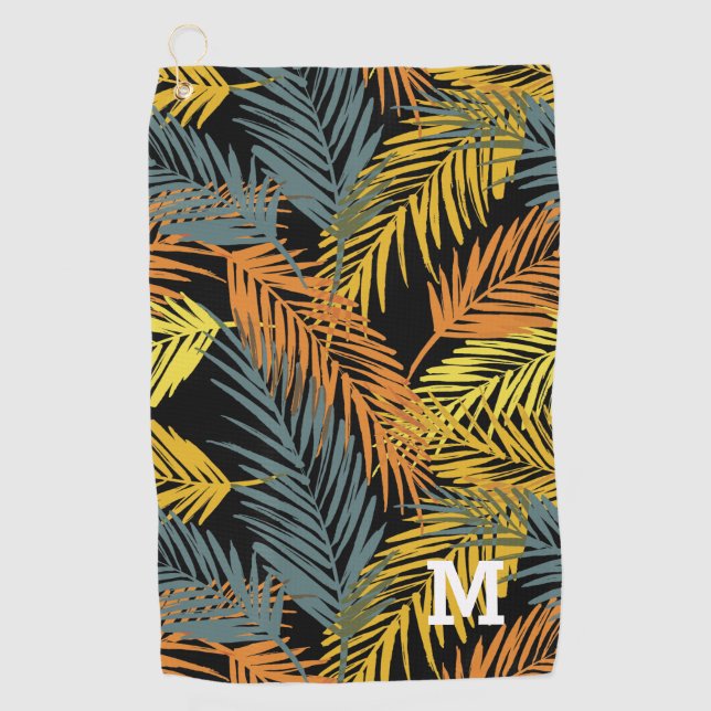 Serviette De Golf Motif de palmiers tropicaux moderne Monogramme (Devant)
