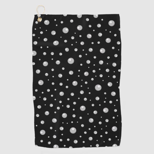 Serviette De Golf Motif de perle sur fond noir (Devant)