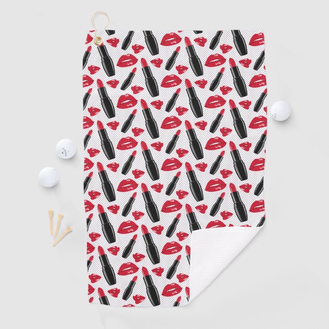 Serviette De Golf Motif de point de polka de rouge à lèvres et de (En situation)