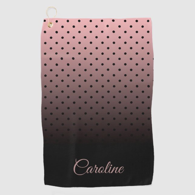 Serviette De Golf Motif de points noir et rose (Devant)