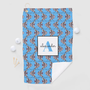 Serviette De Golf Motif de poisson bleu monogramme prénom