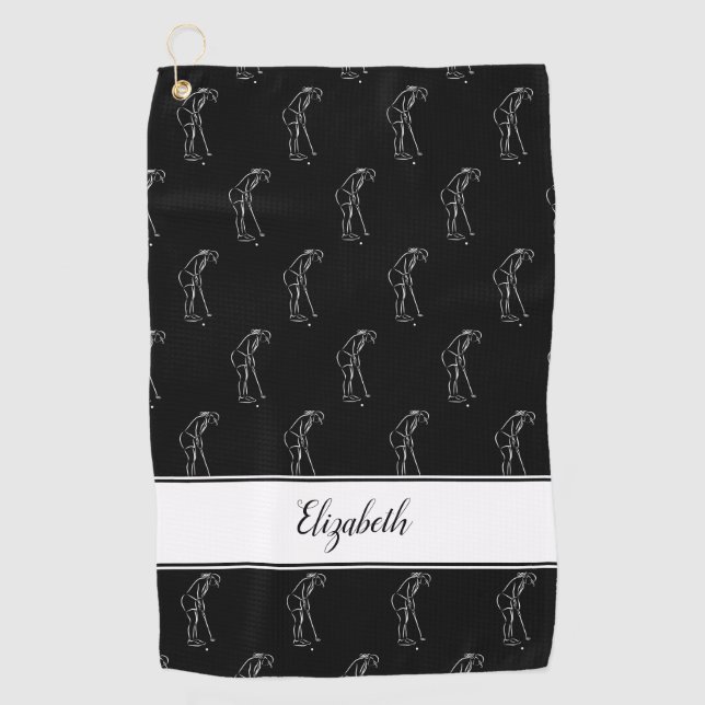 Serviette De Golf Motif de professionnelle de golf pour son nom noir (Devant)