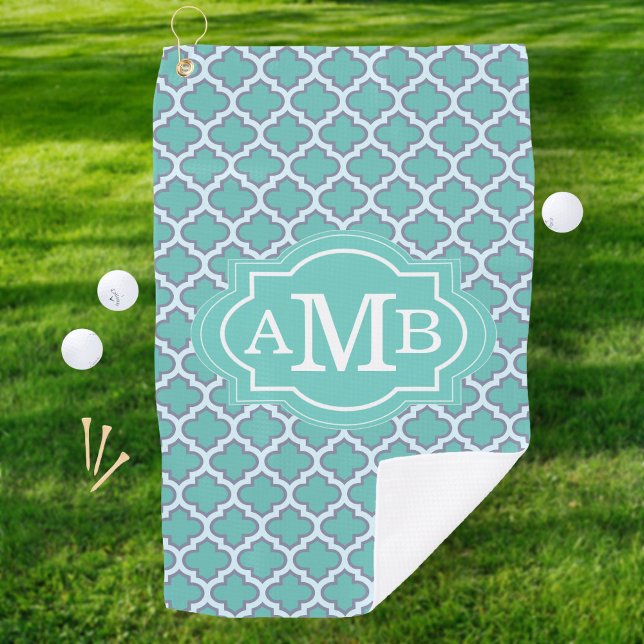 Serviette De Golf Motif de quatrefeuilles sarcelle élégant Monogramm (Créateur téléchargé)