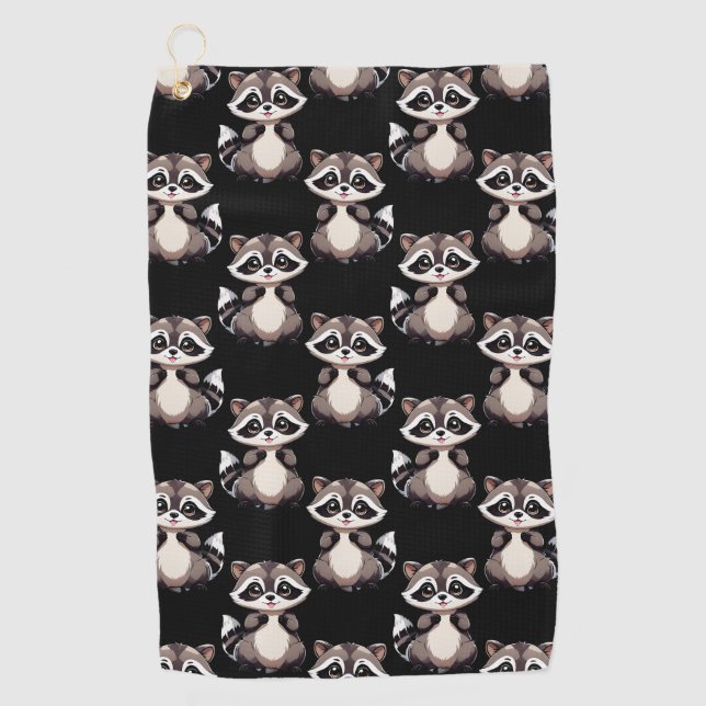 Serviette De Golf Motif de Raton Laveur Noir Design  (Devant)