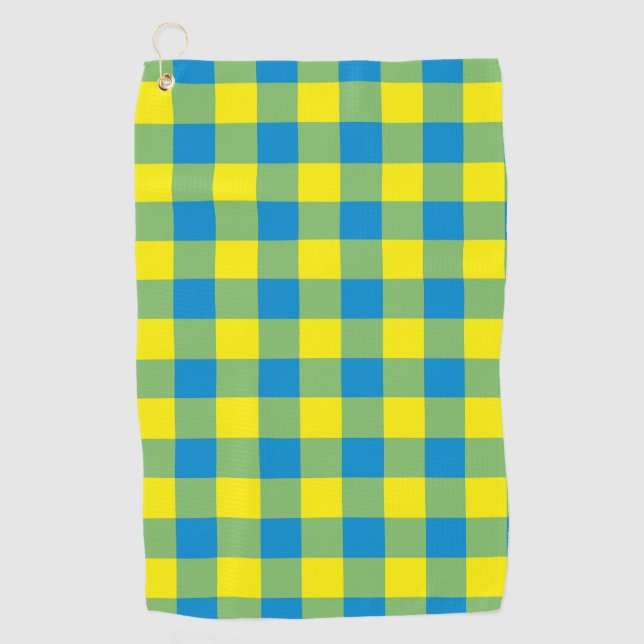 Serviette De Golf Motif de vérification de la plaid bleu jaune vert (Devant)