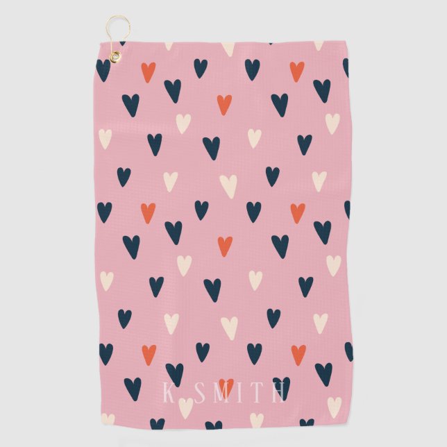 Serviette De Golf Motif des Coeurs Cutes de Monogramme Kawaii (Devant)
