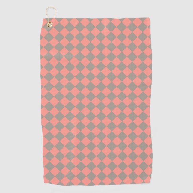 Serviette De Golf Motif diamant à carreaux gris corail (Devant)