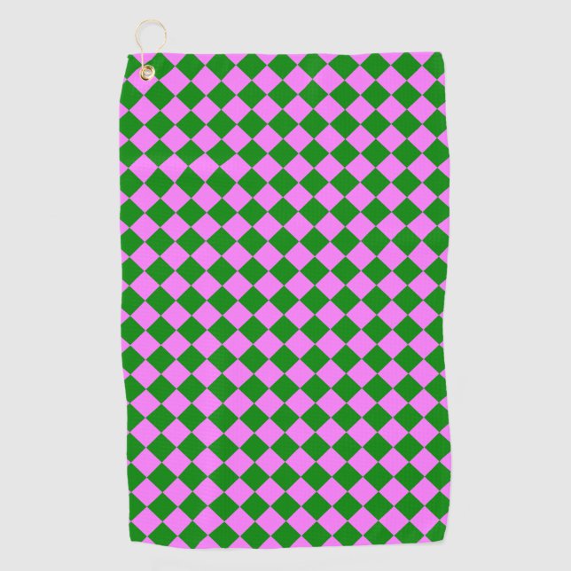 Serviette De Golf Motif diamant à carreaux rose vert (Devant)
