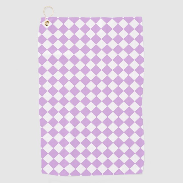 Serviette De Golf Motif diamant de Checker blanc violet (Devant)