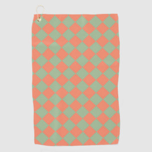 Serviette De Golf Motif diamant de chèque rose vert