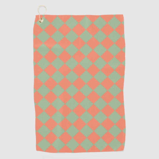 Serviette De Golf Motif diamant de chèque rose vert (Devant)