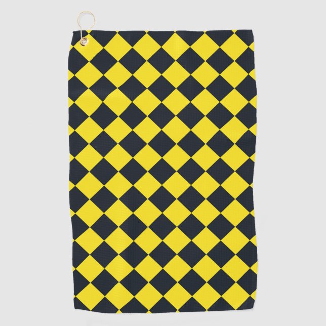 Serviette De Golf Motif diamant jaune de damier noir (Devant)