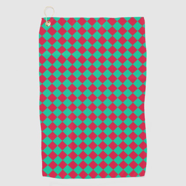 Serviette De Golf Motif diamant Red Green Checker (Devant)
