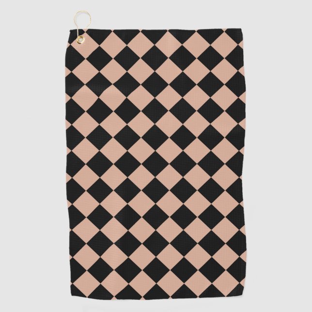 Serviette De Golf Motif diamant rose noir Checker (Devant)