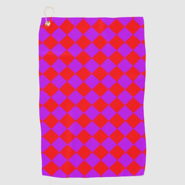 Serviette De Golf Motif diamant rouge pourpre Checker (Devant)