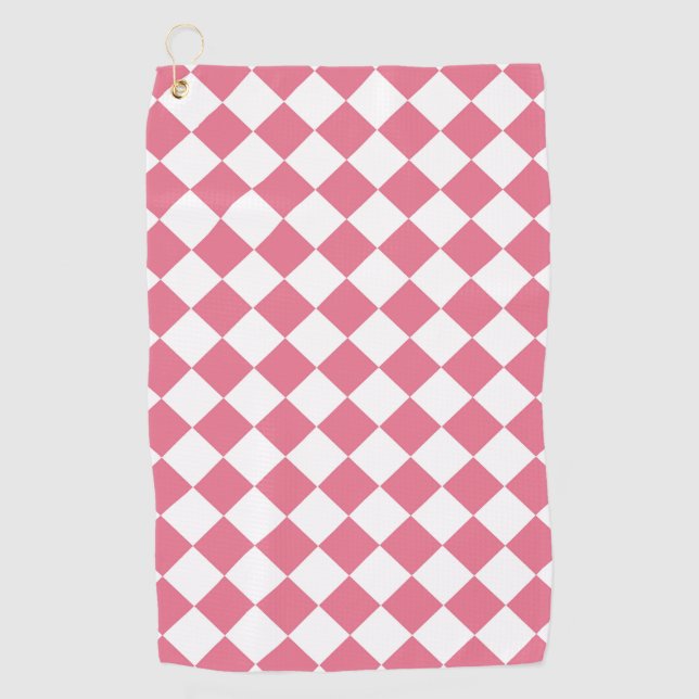 Serviette De Golf Motif du vérificateur de diamants rose blanc (Devant)