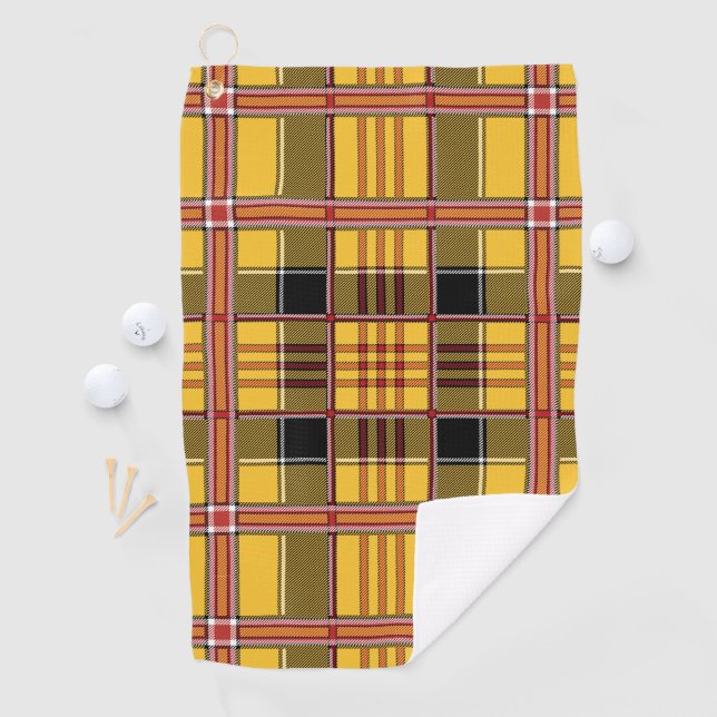 Serviette De Golf Motif écossais de Tartan jaune rouge rouge (En situation)
