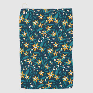Serviette De Golf Motif élégant de fleurs jaunes sur feuilles vert f