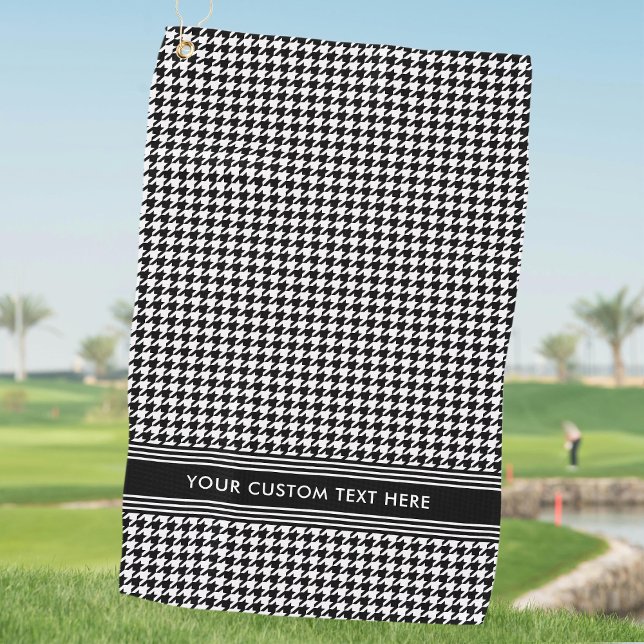 Serviette De Golf Motif élégant Houndstooth Nom noir blanc (Créateur téléchargé)