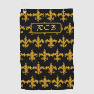Serviette De Golf Motif Fleur De Lis Française Initiales Or Et Noir