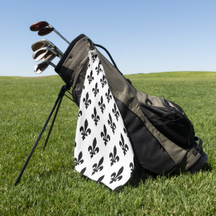 Serviette De Golf Motif Fleur de Lis, Royal Français, Noir sur Blanc
