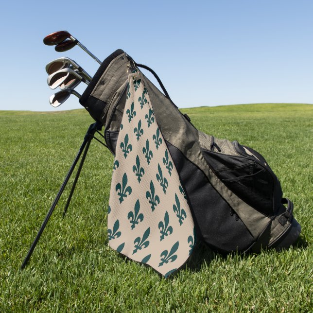Serviette De Golf Motif Fleur de Lis, Vert Royal Français sur Crème (Vert)