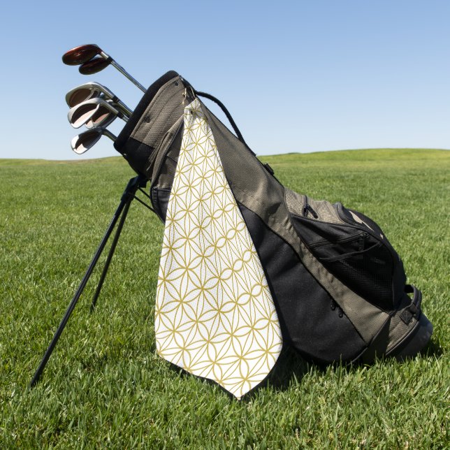 Serviette De Golf Motif Fleur de Vie – Or sur Blanc (Vert)