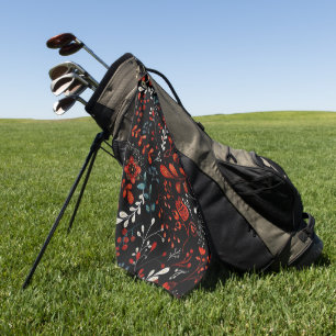 Serviette De Golf Motif floral complexe avec golf or et blanc