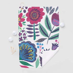 Serviette De Golf Motif floral d'art populaire magenta