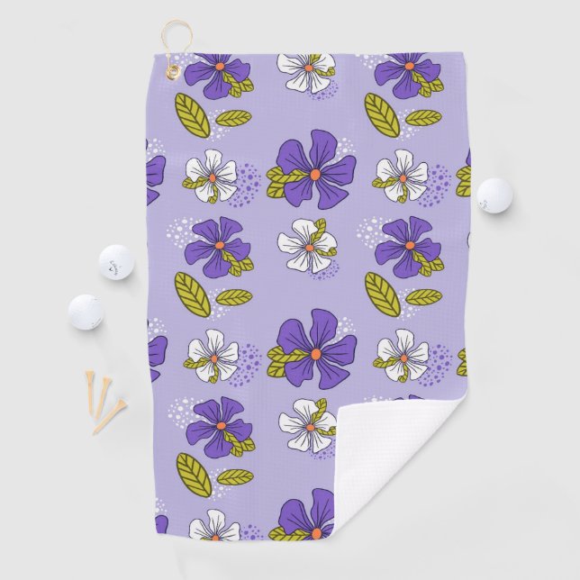 Serviette De Golf Motif floral de printemps en violet (En situation)