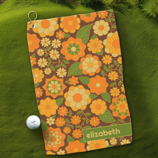 Serviette De Golf Motif Floral Retro tendance Bloc de nom personnali (Custom Golf Towel)