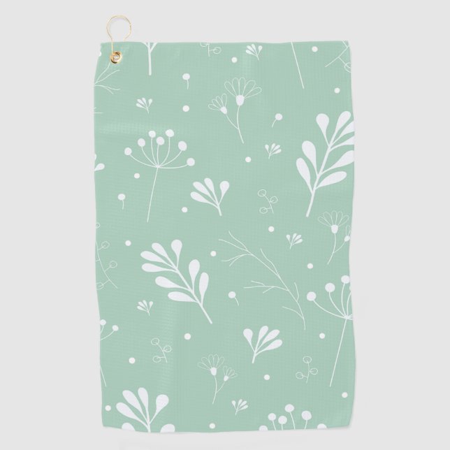 Serviette De Golf Motif floral vert clair et blanc (Devant)