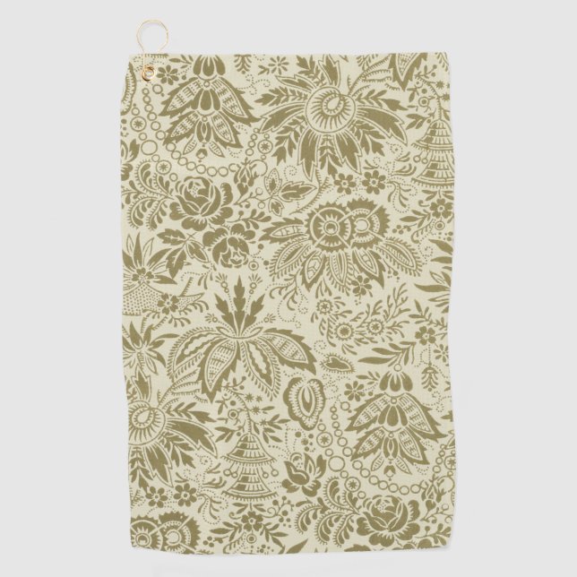 Serviette De Golf Motif Floral Vert Sage Antique Damas (Devant)