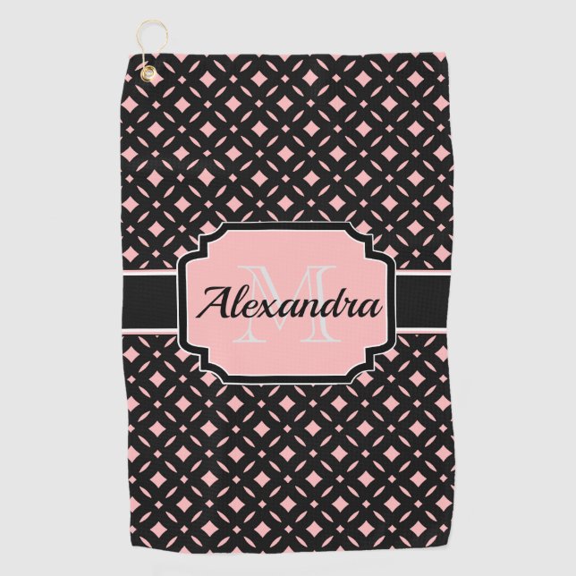 Serviette De Golf Motif géométrique noir et rose (Devant)