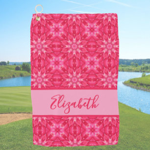 Serviette De Golf Motif géométrique rose avec nom personnalisé dames