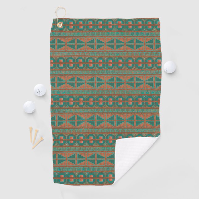 Serviette De Golf Motif géométrique Turquoise en cuivre du sud-ouest (En situation)