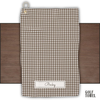 Serviette De Golf Motif Gingham Rustique en Brun avec Nom