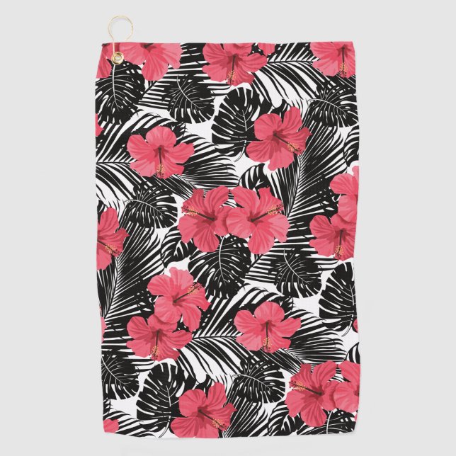 Serviette De Golf Motif moderne de palmiers tropicaux et d'hibiscus (Devant)