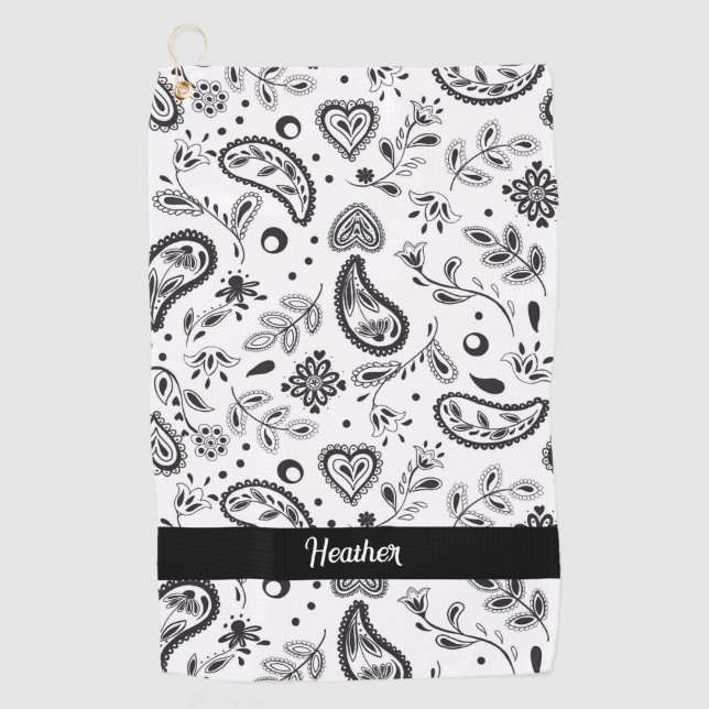 Serviette De Golf Motif noir et blanc Paisley (Devant)