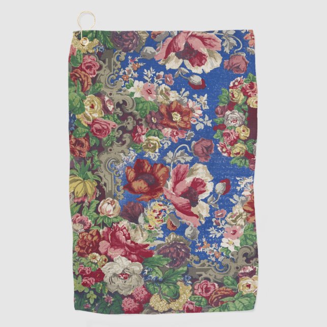 Serviette De Golf Motif ornemental de rose victorienne bleu royal (Devant)