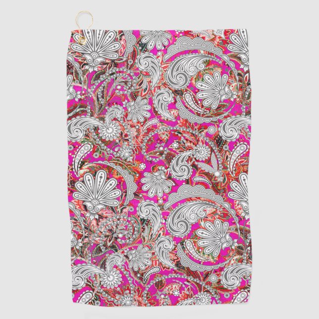 Serviette De Golf Motif paisley blanc rose (Devant)