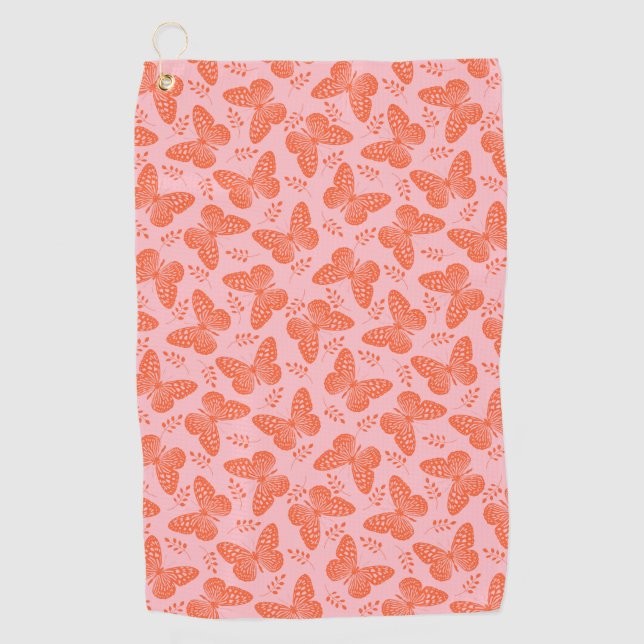 Serviette De Golf Motif papillon orange sur arrière - plan rose (Devant)