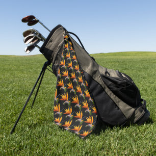 Serviette De Golf Motif Plante Orange Bird of Paradise sur Noir