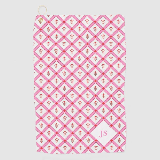 Serviette De Golf Motif Rose et Rouge Féminin avec Initiales (Devant)