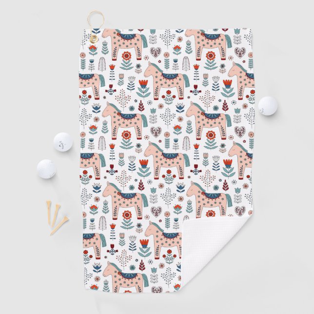 Serviette De Golf Motif scandinave d'art populaire de cheval (En situation)