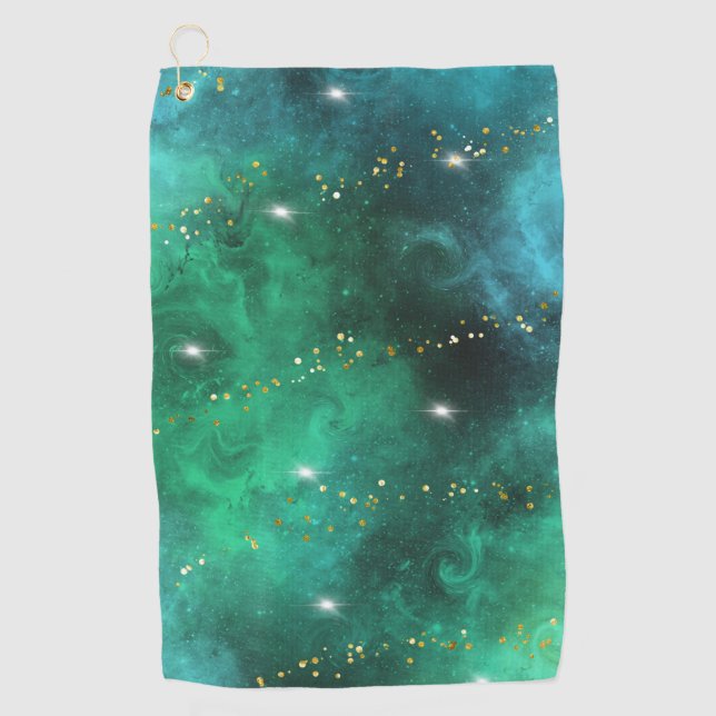Serviette De Golf Motif tendance Green Blue Turquoise Gold Galaxy (Devant)