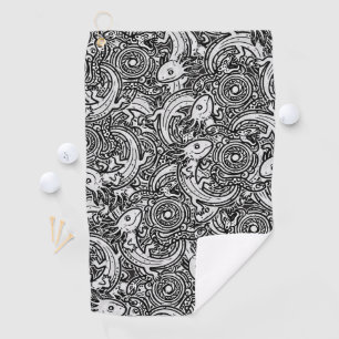 Serviette De Golf Motif tribal aztèque Axolotl Xolotl noir et blanc